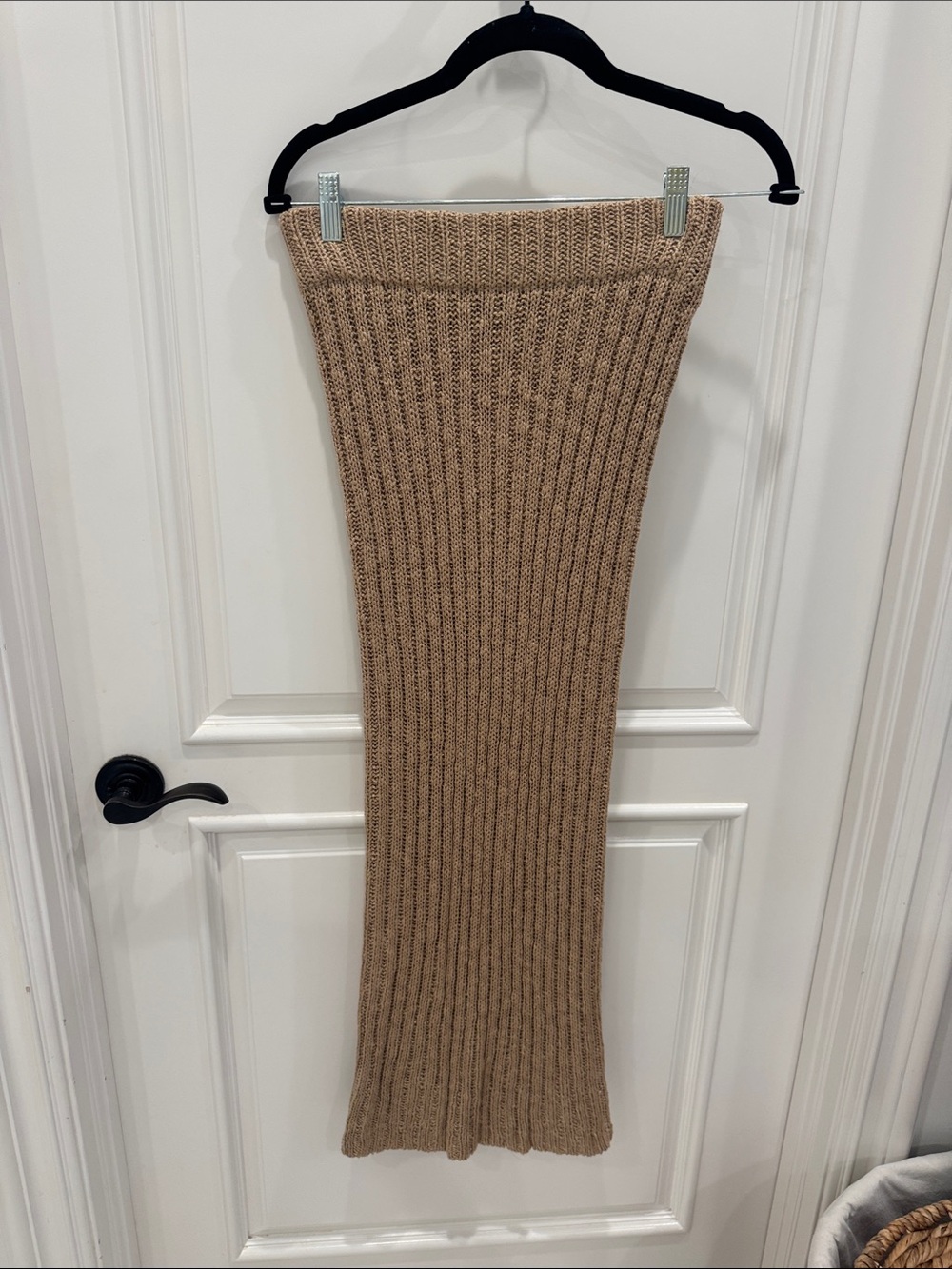 JLUXLABEL Ribbed Knit Maxi Skirt in Camel/Tan